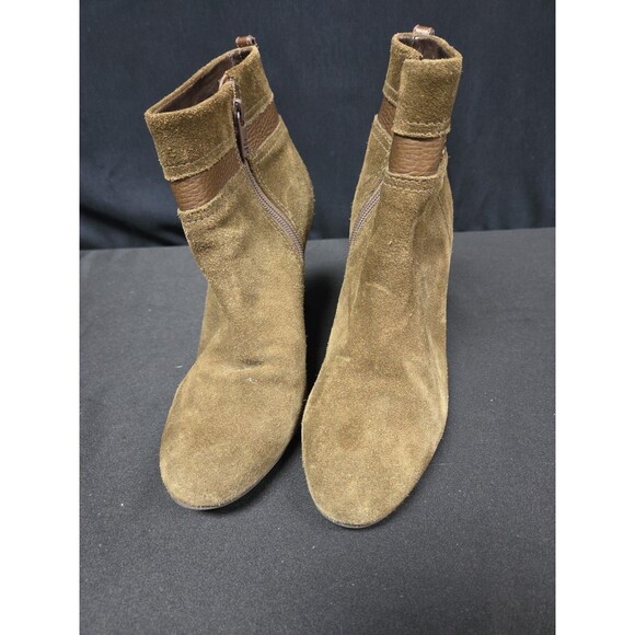 Tory Burch Alaina Olive Green Suede Ankle Boots Heels Size 10M EUC Zip - Picture 3 of 7